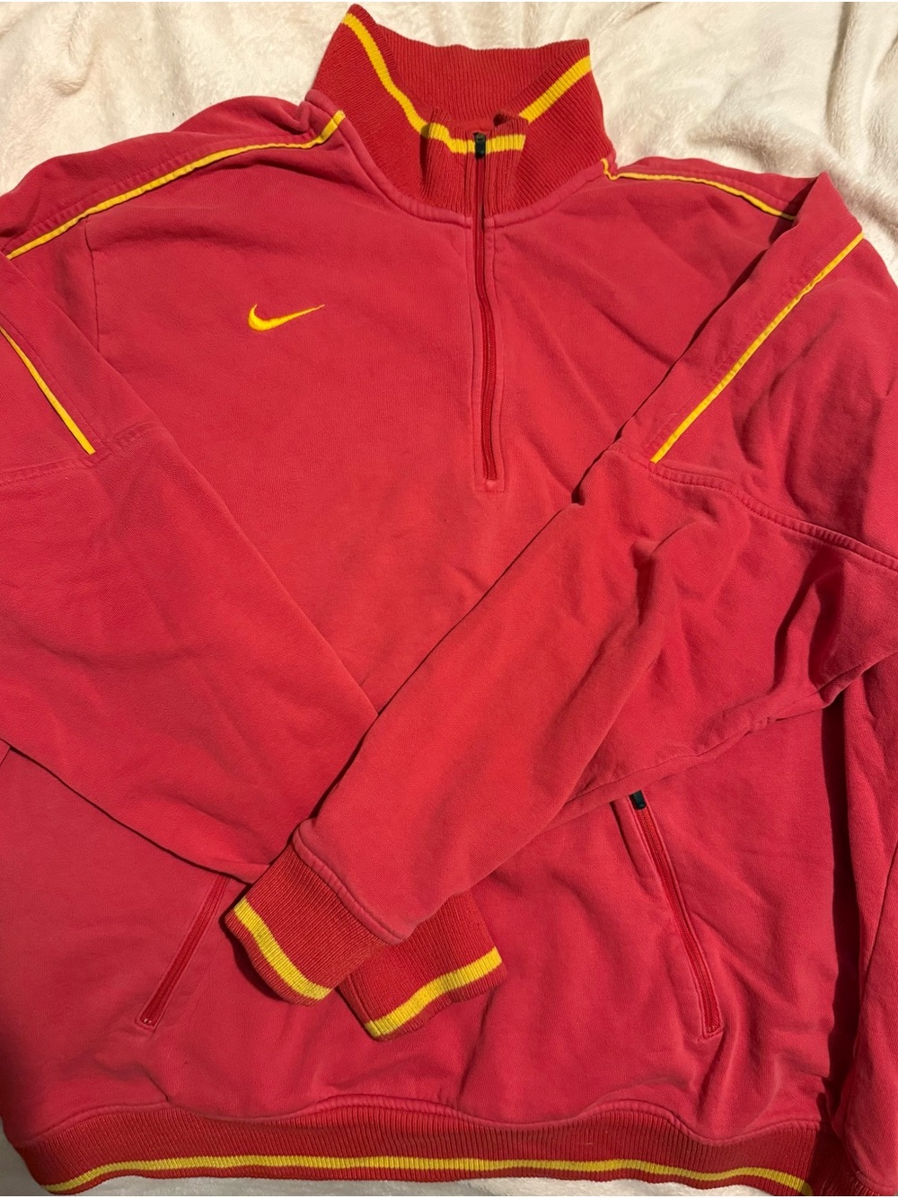 Nike Men’s Red Half-Zip Sweater with Yellow Accents